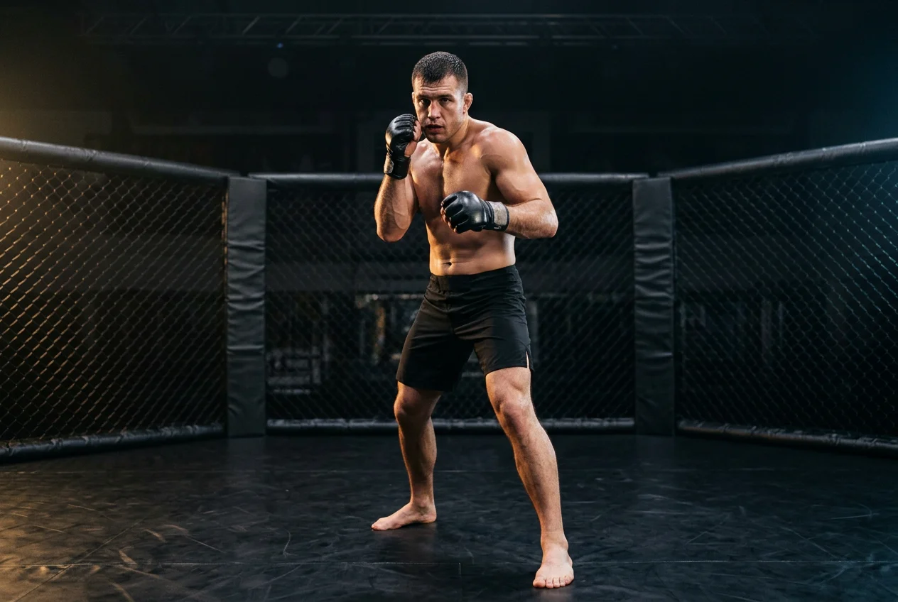 UFC-ottelija valmistautuneena häkissä